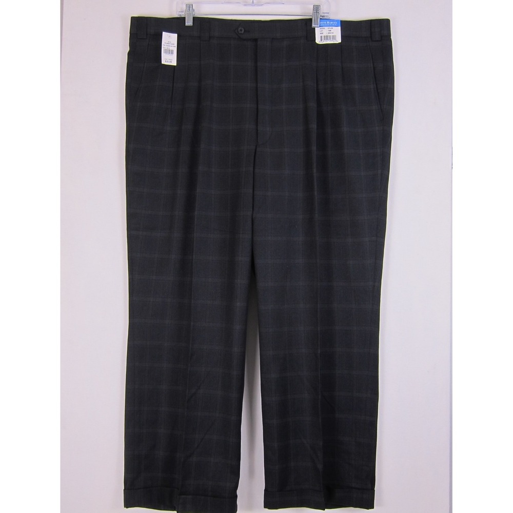 NWT STEVE HARVEY Collection Dress Pants Mens Black Plaid Pleated Slacks 46x32